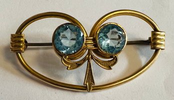 VINTAGE SIGNED 12K GOLD FILLED BLUE GLASS STONES BROOCH