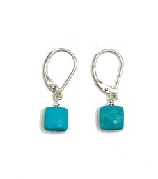 Vintage Sterling Silver Turquoise Color Dangle Earrings