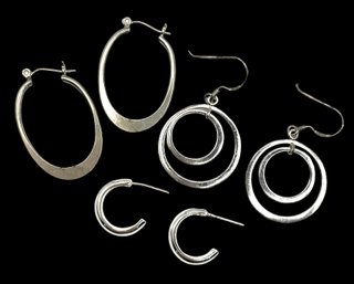 Vintage Lot Of Sterling Silver Hoops And Open Circle Dangle Earrings