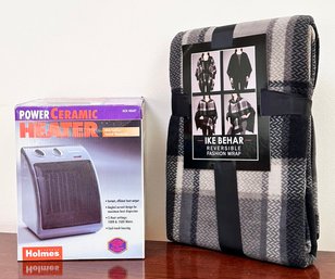 Stay Warm!  A Portable Heater And Plaid Wrap!