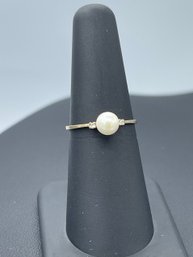 Intricate Single Pearl & Diamond Accent Ring In 10k Yellow Gold