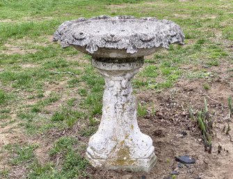 Vintage Cast Cement Garden Statuary: Birdbath With Koi Fish Column