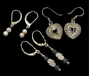 Vintage Lot Of Three Pairs Sterling Silver Dangle Earrings