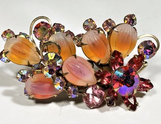 Pink Peach Colored Rhinestone Brooch