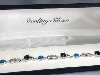 Fabulous Brand New 925 / Sterling Silver Bracelet With Sapphire & Australian Opals - Beautiful Piece - NEW !