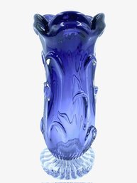 Hand-blown Amethyst Art Glass Vase W/ Clear Base