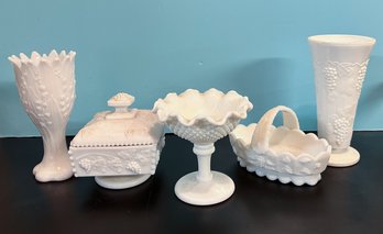 (5) Piece Vintage Milk Glass Serving Set