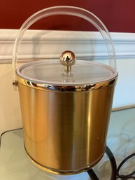 Vintage Georges Briard Hollywood Regency Style Gold Metal Ice Bucket With Lucite Handle