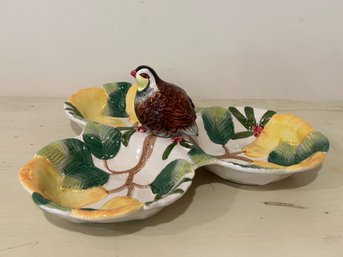 Fitz & Floyd FF Woodland Partridge And Holiday Pear Three Section Serving Dish