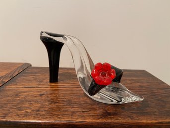 Cinderella Slipper Art Glass Sculpture Signed Radetski