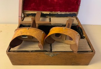 Antique Stereoscope In Wood Case ~ Underwood & Underwood ~ More Than 100 Cards (R)