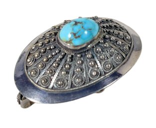 Israeli Sterling Silver Turquoise Brooch Pendant