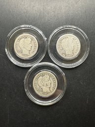 3 Silver Barber Dimes 1898, 1913, 1916