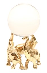 Trio Of Gold Elephants With Glass Sphere Figurine