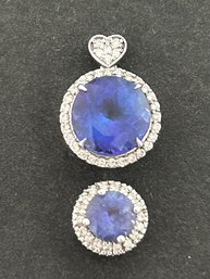 Two Small Authentic Tanzanite & Diamond Pendants  In 14K Setting Jeweler Verified 11.67 MM & 9.7 MM