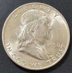 1950-D Benjamin Franklin Silver Half Dollar