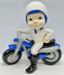 Vintage Atlantic Mold Company Boy On Motorcycle, Hand Painted, Signed Lucille