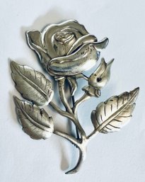 VINTAGE SIGNED LANG STERLING SILVER ROSE BROOCH