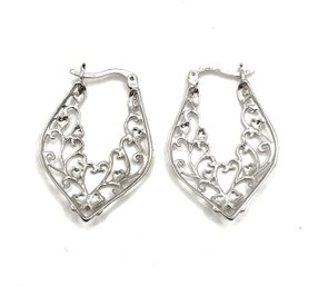 Vintage Sterling Silver Intricate Hoop Earrings