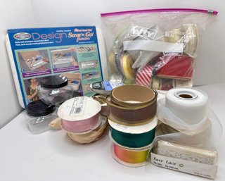 Crafting Supplies: Bead Buddy Bead Organizer, Many Rolls Of Ribbon & 3 Plastic Jars With Lids