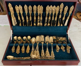 F.B. Rogers Grande Antique Gold Plated Flatware ~ 86 Pc Set ~ Service For 16