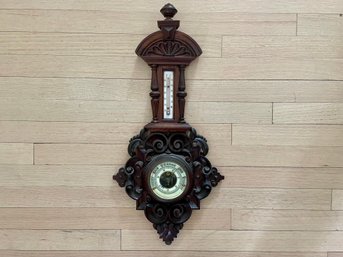 Vintage Carved Wood Barometer, Made In Germany