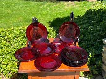 Twelve Vintage Ruby Red Plates