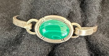 Vintage Mexico Sterling & Banded Malachite Bracelet