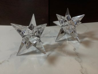 Signed Crystal Star Candle Stick Holders