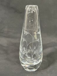 Kosta Boda Crystal Etched Floral Vase With Original Sticker, #43053