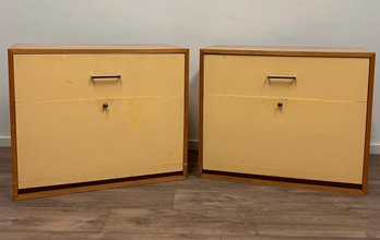 Pair Of Solid Wood Cabinets With Drawer And Pull Out Tray