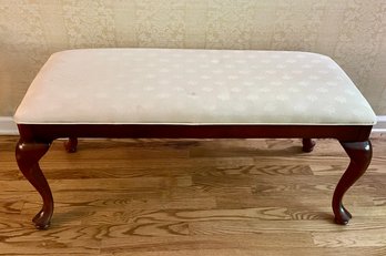 Vintage Wooden Bench With Cabriole Legs - Upholstered Top