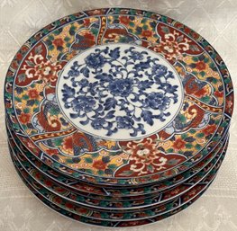 Set Of 5 Asian Dinner Plates - Imari Edu - Unmarked - 10 3/8 Inches In Diameter - Porcelain - Mult-colored