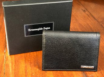 New In Box - $485 Retail ERMENEGILDO ZEGNA Black Leather Wallet / Card Case - Unisex - New - Made In Italy