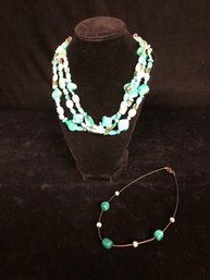 Green Stone Necklace Lot
