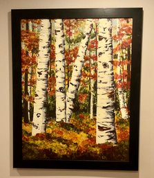 Large Birch Trees In The Fall Framed Canvas Art