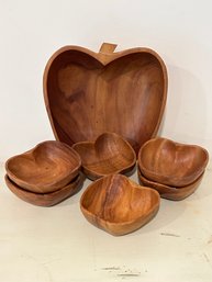 Vintage Wooden Apple Shaped Salad Set - 7 Pieces