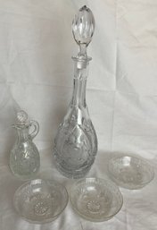 Cut Glass Decanter And Miscellaneous Serving Pieces