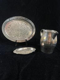 Silver Plate Platter And Pitcher Lot