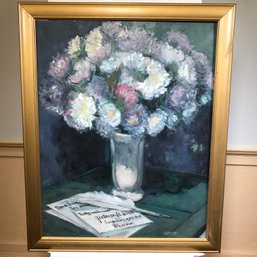 Lovely Original James Pascucci Painting - Flowers & Letters - Oil On Masonite - 32' X 25-3/4'