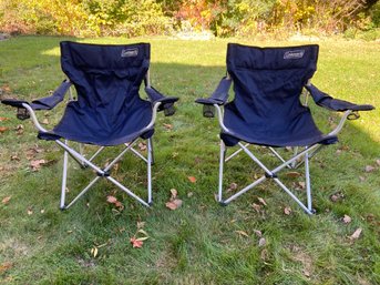 A Pair Of Navy Blue Coleman Folding Camping Chairs