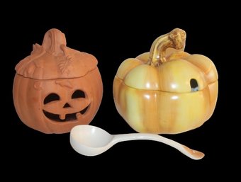 Terracotta Pumpkin & Ceramic Soup Tureen With Ladle