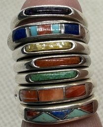 Collection Of 7 Vintage Signed STERLING SILVER GEMSTONE RINGS- Size 7