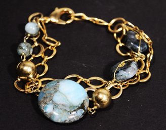 Very Fine Gold Filled Link Bracelet Having Genuine Stones