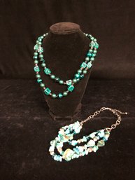 Green Stone And Bead Necklace Lot