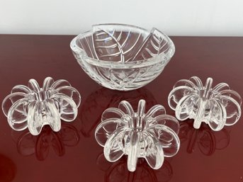 Signed Bowl By Baccarat Bastien Thomas And Three 1970s Crystal Candle Holders By Rosenthal
