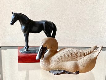 Nesting Goose Decoy And Mounted Horse Sculpture Collectable Decor