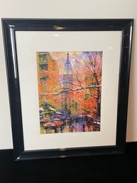 Fifth Avenue Empire State Building Watercolor Print - Roustam Nour With Frame