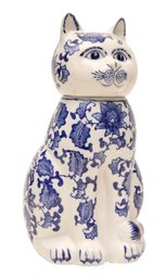 China Blue Fine Porcelain  Exclusively Seymour Mann - Blue And White Cat With Lid
