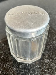 Glass Milk-sugar Jar With Aluminum Lid 4' High